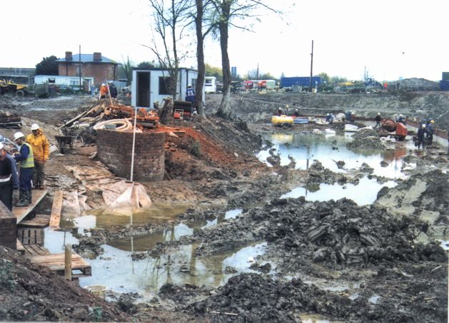 The slip way walls are begun.